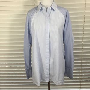 Zara Striped Blue White Buttoned Sleeves Shirt Med